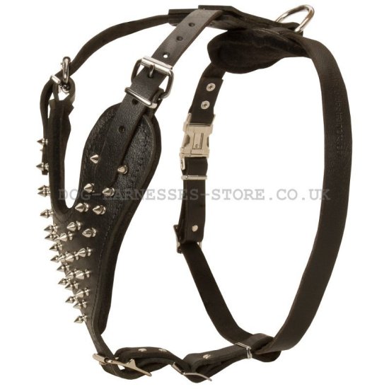 Large Breed Leather Dog Harness with Spikes