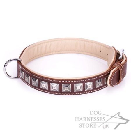 Brown Leather Studded Dog Collar "Pyramid"