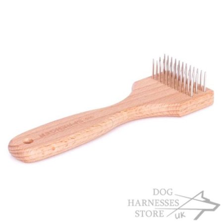 Wooden Handle Dog Brush with 3 Rows of Metal Teeth for Daily Use